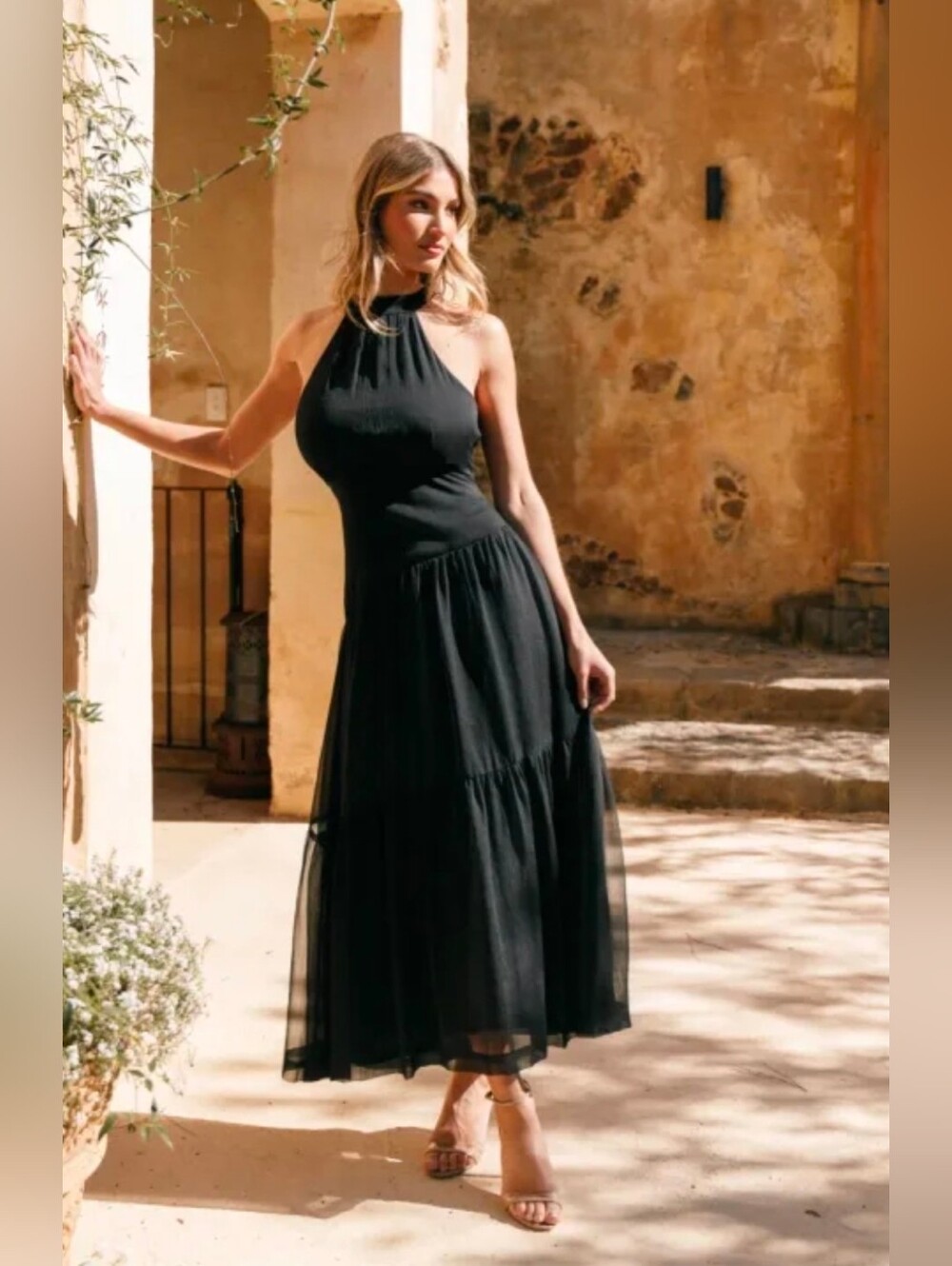 PETAL &  PUP EDEN HALTER MAXI DRESS BLACK XS